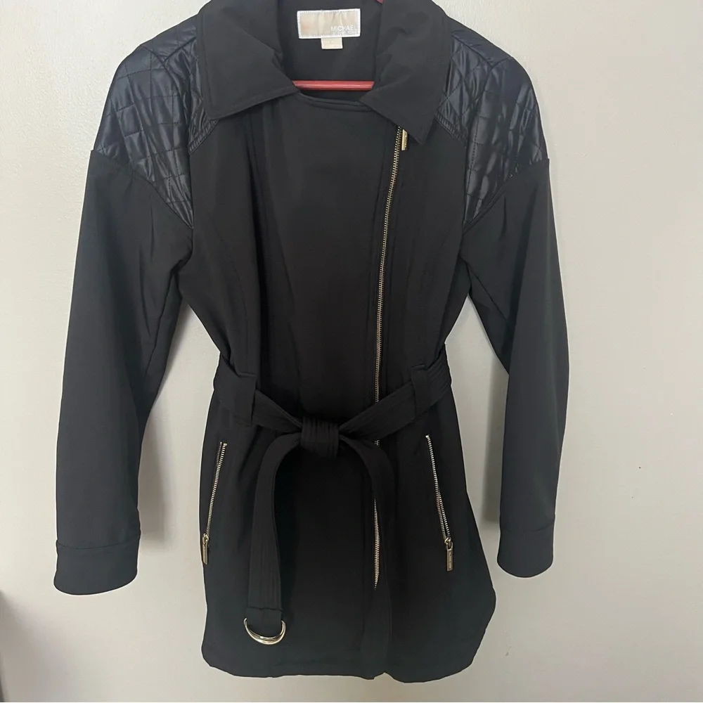 MICHAEL Michael Kors Black lined winter Trench Coat with Gold Accents - Picture 9 of 12